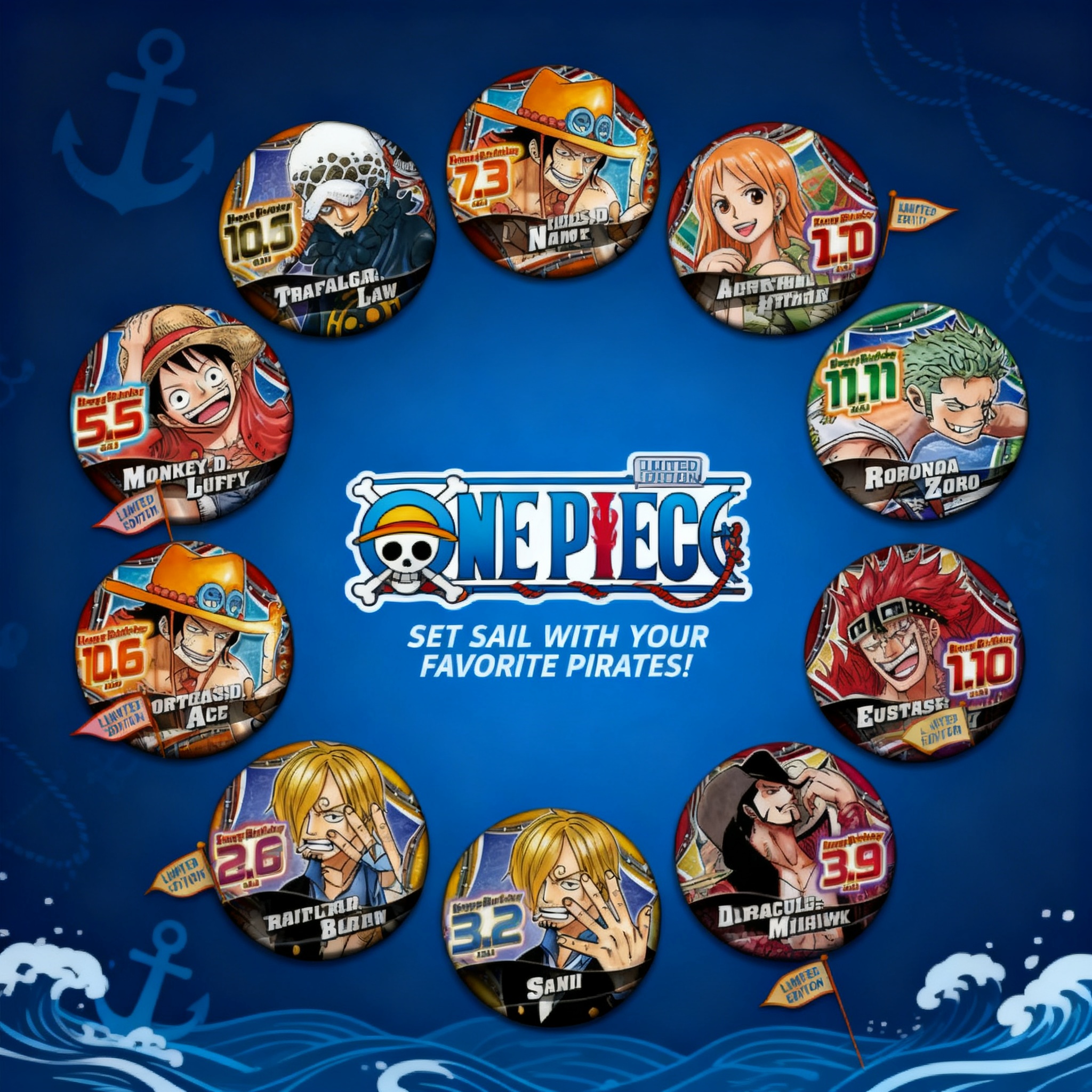 Anime Convention Merchandise - One Piece Anime Badge Collection Luffy